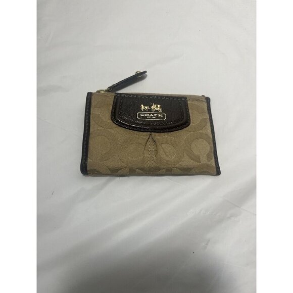 Coach Madison Op Art Mini Skinny Signature ID Card Coin Purse Khaki Brown - Picture 1 of 16